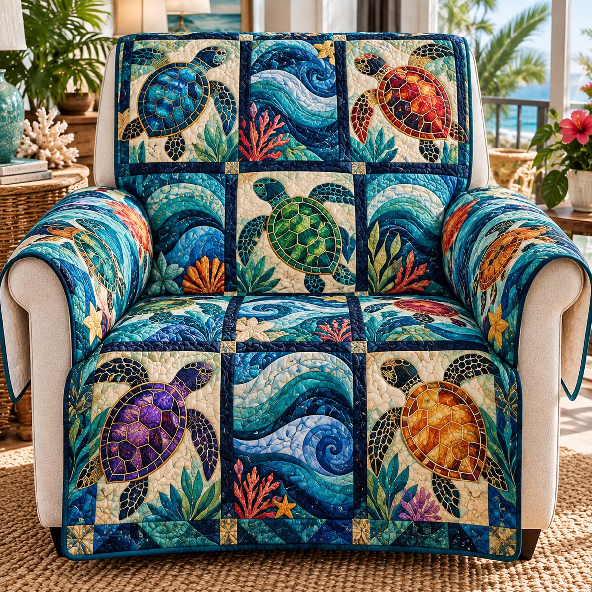 Ocean Turtle Mosaic Quilted Sofa Cover NCU0DV10445