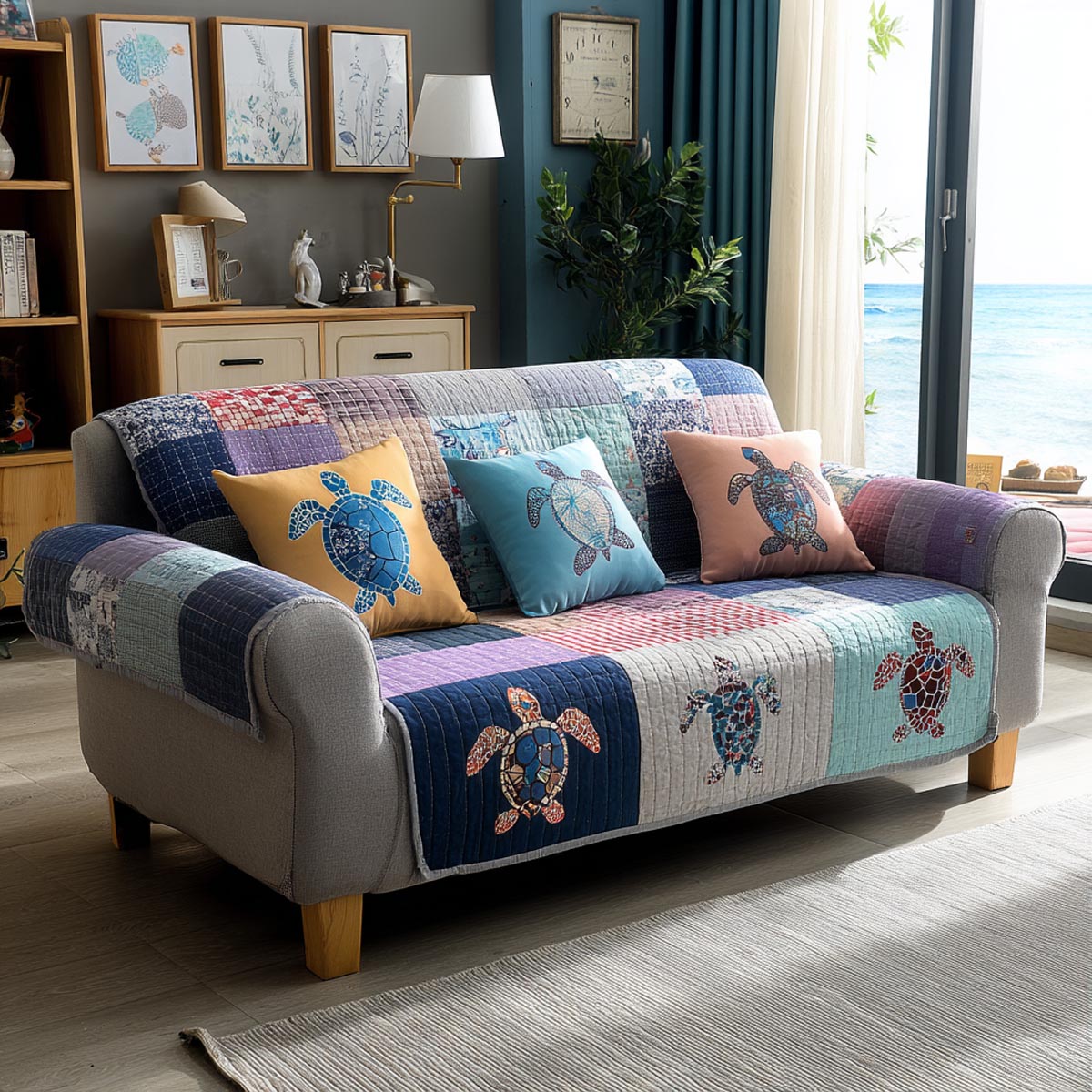 Ocean Turtle Quilted Sofa Cover NCU0DV9243