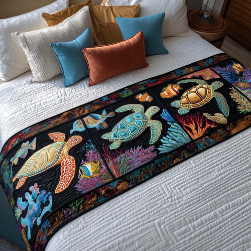 Ocean Turtle Waves Quilted Bed Runner NCU0NT8509