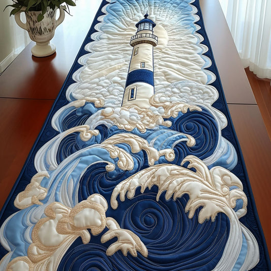 Ocean Waves Lighthouse Quilted Table Runner NCU0NT3761