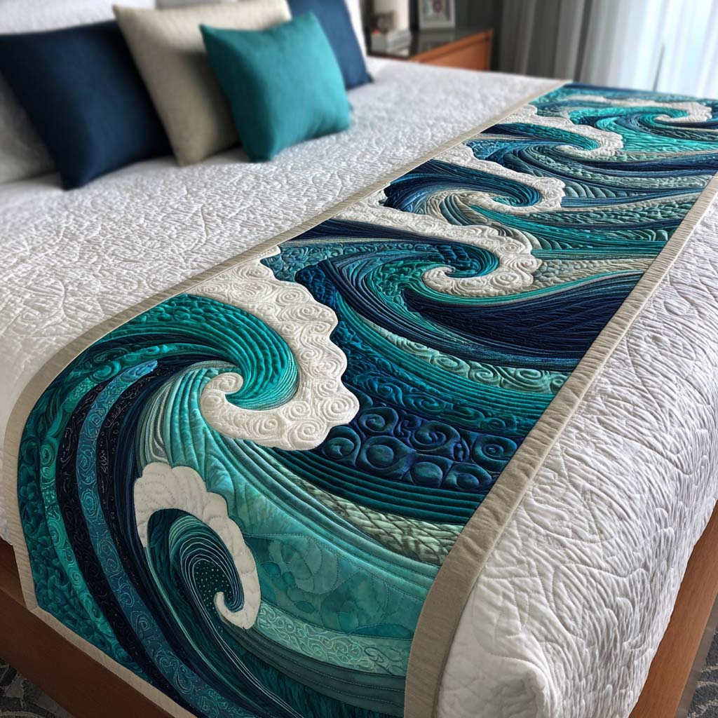 Ocean Waves Quilted Bed Runner NCU0NT9951 – Vantique