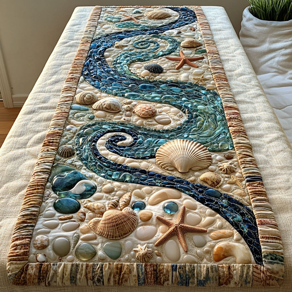 Wave Table Runner Pattern Ocean Waves Quilted Table Runner NCU0PT2495 – Vantique