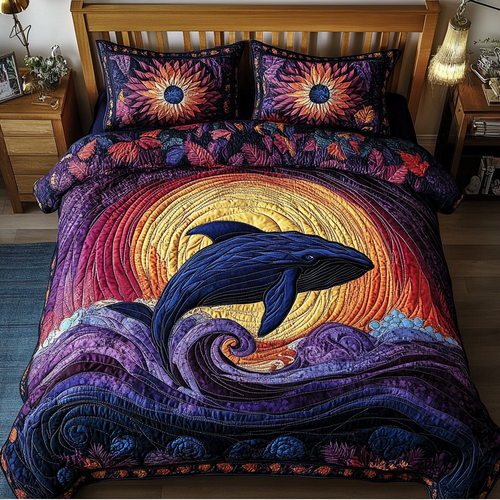 Ocean Whale 3-Piece Quilted Bedding Set NCU0DK8082