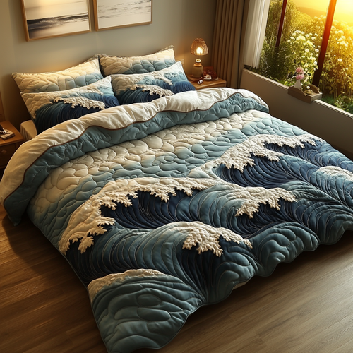 Ocean Whirl 3-Piece Quilted Bedding Set NCU0DV5651