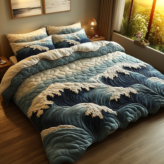 Ocean Whirl 3-Piece Quilted Bedding Set NCU0DV5651