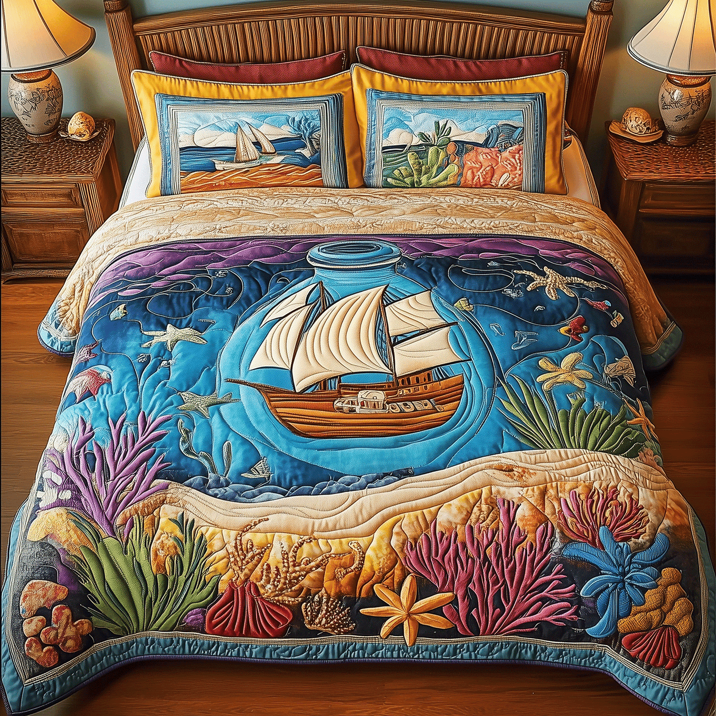 Oceanic Bliss Quilted Bedding Set NCU0TH2635