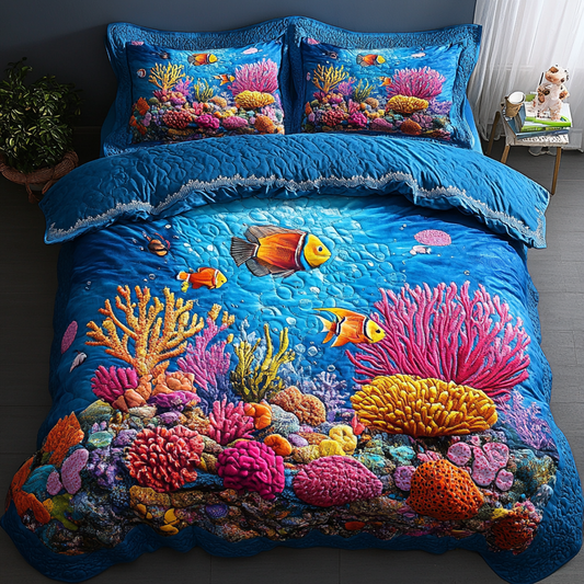 Oceanic Bloom 3-Piece Quilted Bedding Set NCU0DK5975