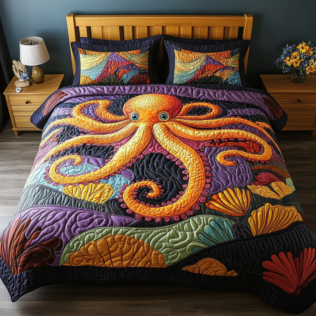 Oceanic Pulse 3-Piece Quilted Bedding Set NCU0DK6254