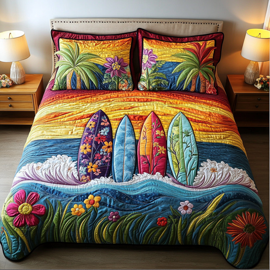 Oceanic Surfboard 3-Piece Quilted Bedding Set NCU0DK7547