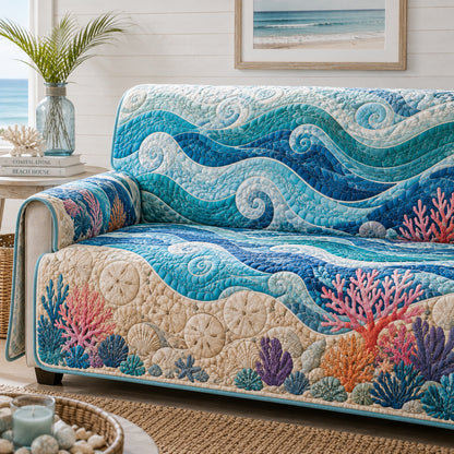 Oceanic Wave Reef Quilted Sofa Cover NCU0VL3971