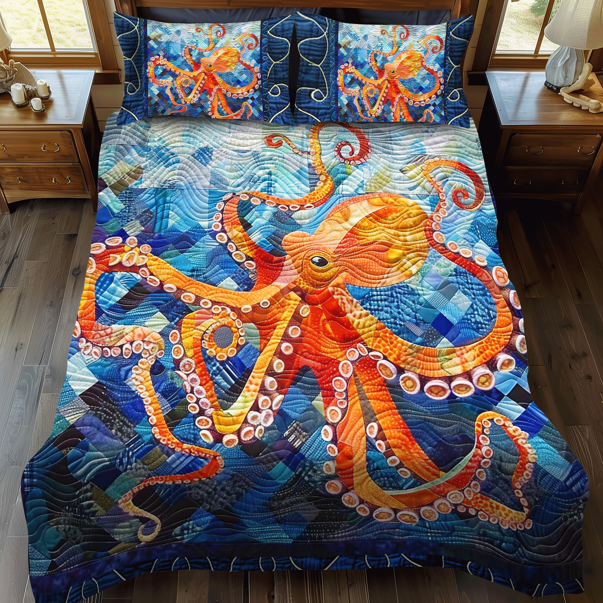 Octopus Oasis 3-Piece Quilted Bedding Set NCU0DV221 – Vantique
