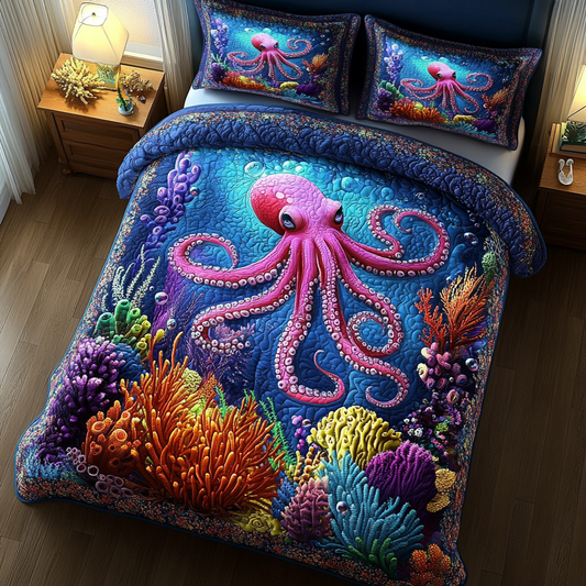 Octopus Sanctuary 3-Piece Quilted Bedding Set NCU0DV3360