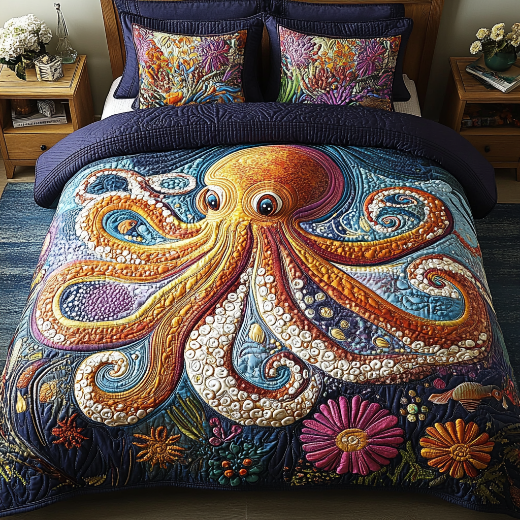 Octopus Twist 3-Piece Quilted Bedding Set NCU0DV5164