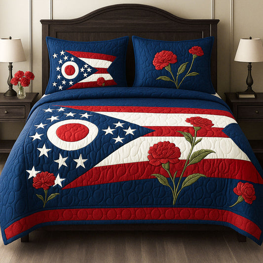 Ohio Flag of Flowers 3-Piece Quilted Bedding Set NCU0PT6180