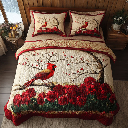 Ohio Red Blossom 3-Piece Quilted Bedding Set NCU0PT6182