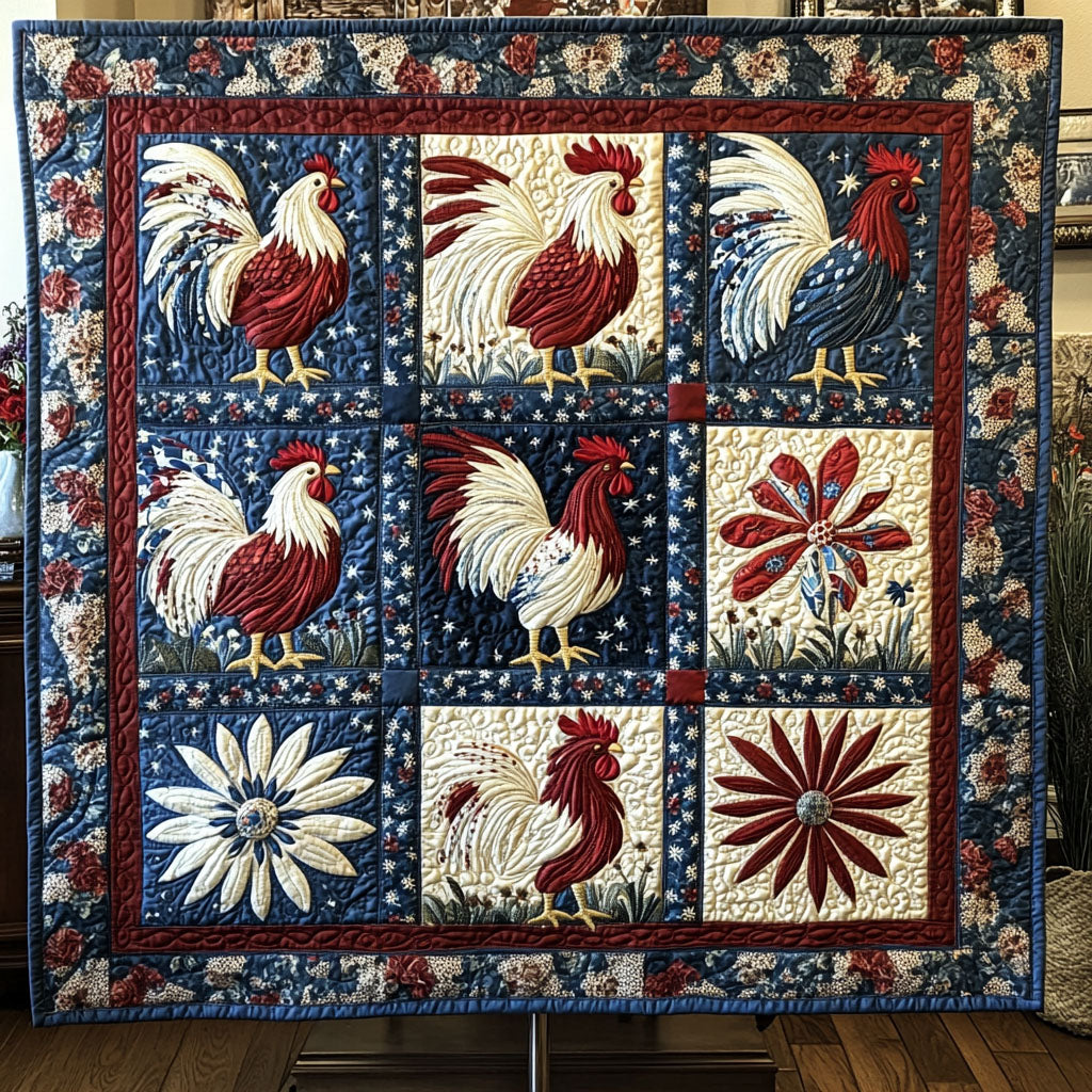 Old Glory Rooster Quilted Blanket NCU0PT3925