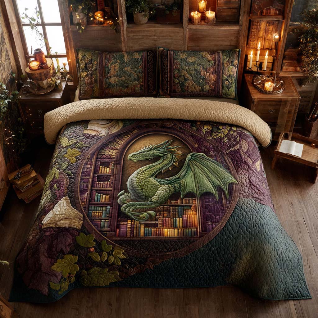 Old World Library Dream 3-Piece Quilted Bedding Set NCU0XD1906