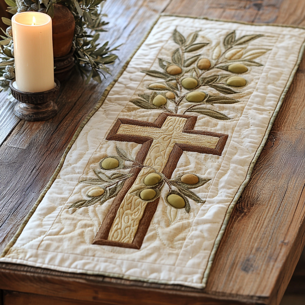 Olive Grace Quilted Table Runner NCU0VH5776