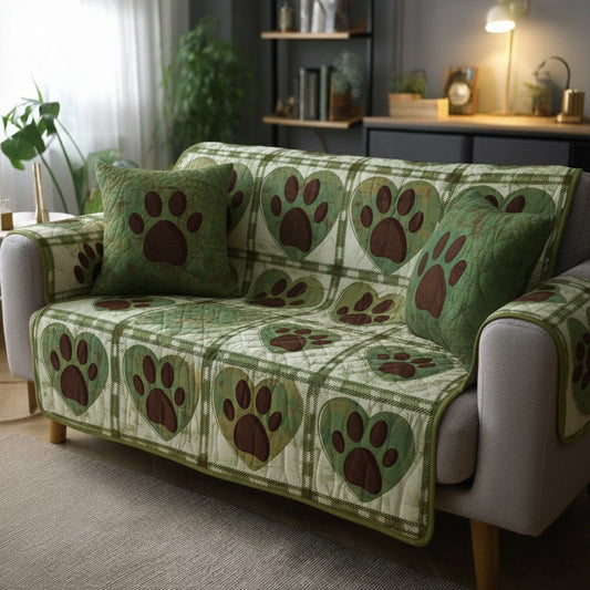 Olive Paw Haven Quilted Sofa Cover NCU0TV1427