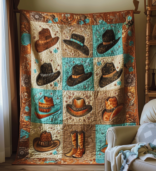 Once Upon A Rodeo Hats Quilted Blanket NCU0DV367