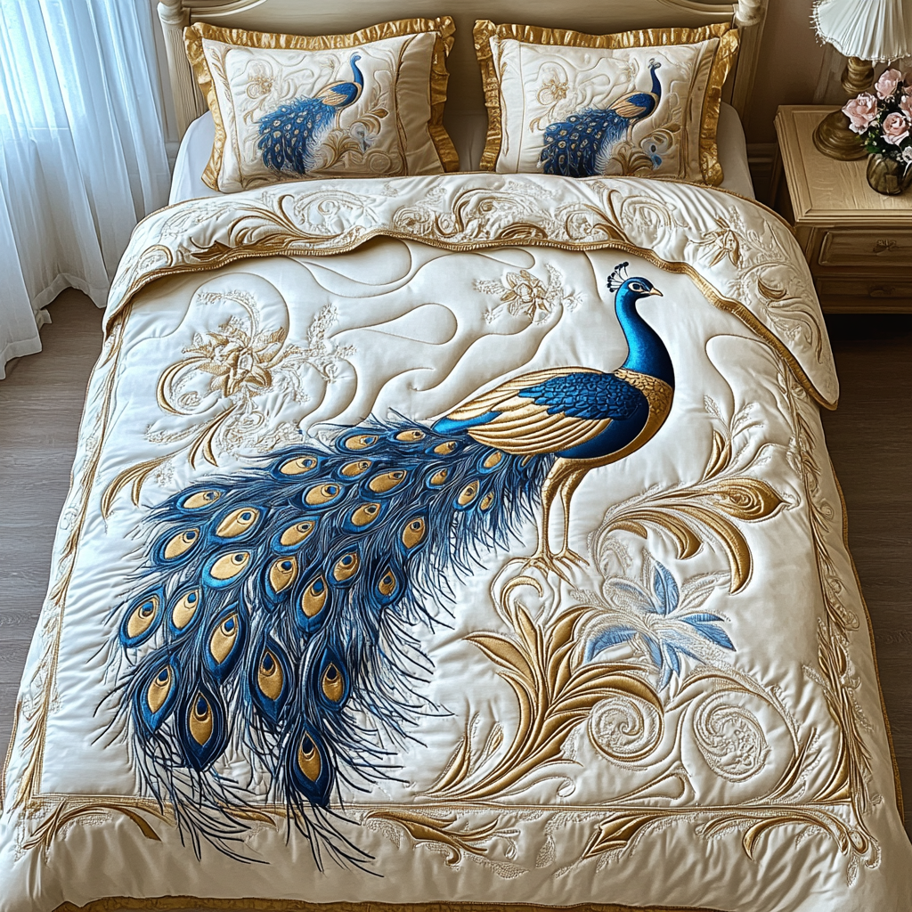 Peacock 3-Piece Quilted Bedding Set NCU0VT174
