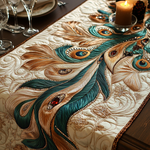 Opulent Peacock Quilted Table Runner NCU0VH5518