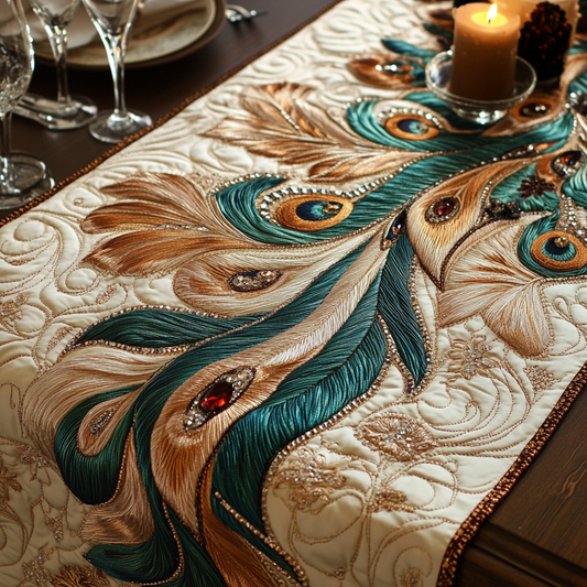 Opulent Peacock Quilted Table Runner NCU0VH5518