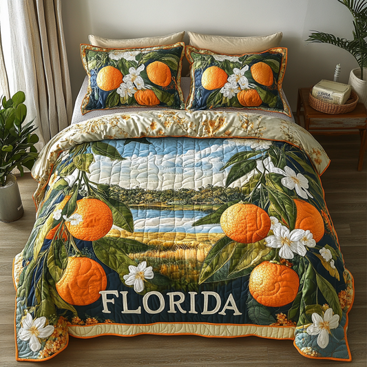 Orange Bliss 3-Piece Quilted Bedding Set NCU0VH4235