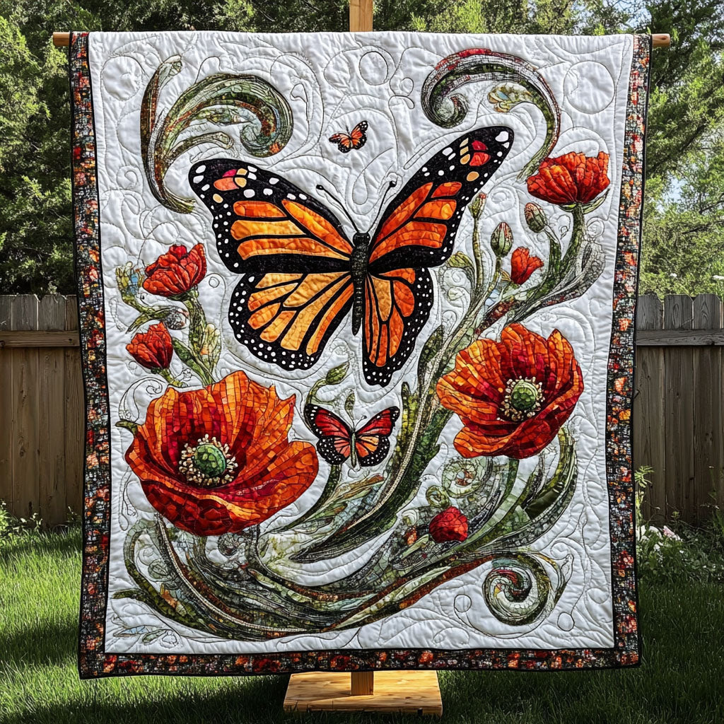 Orange Blooms Quilted Blanket NCU0NT6356