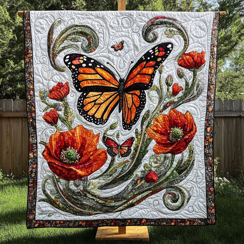 Orange Blooms Quilted Blanket NCU0NT6356