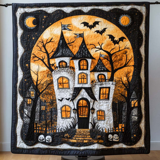 Orange Haunted Castle Quilted Blanket NCU0NT9508