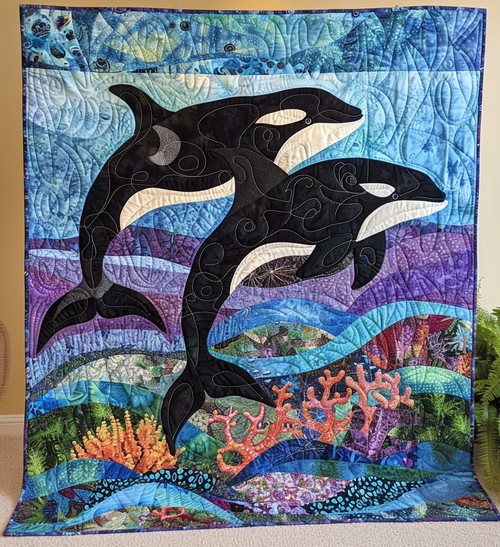 Orca Song Waves Quilted Blanket NCU0DV098