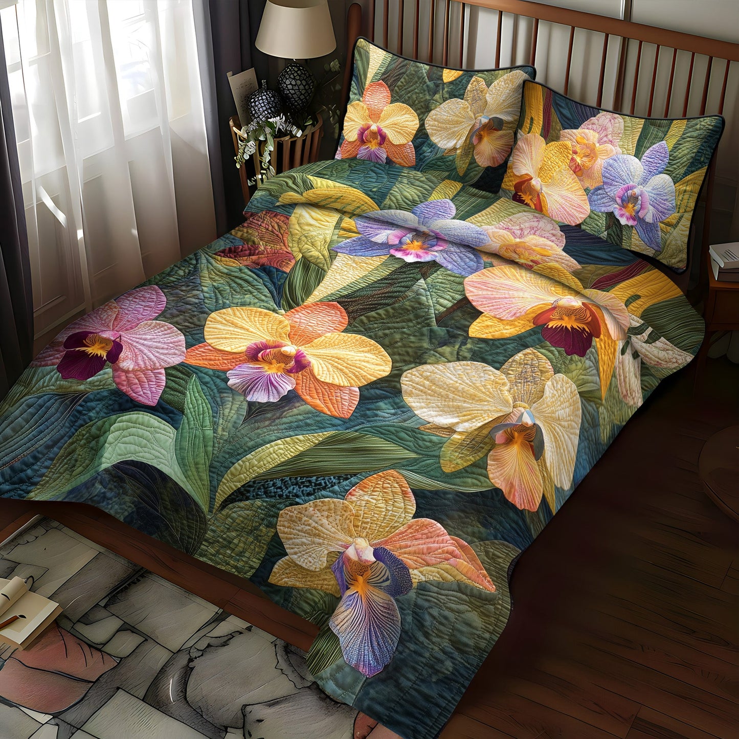 Orchid Garden Dream 3-Piece Quilted Bedding Set NCU0PT5274