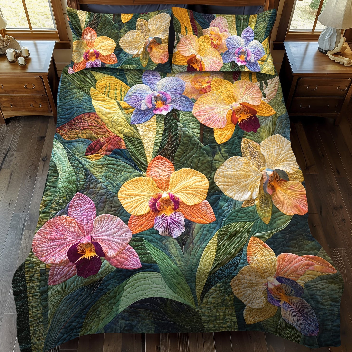 Orchid Garden Dream 3-Piece Quilted Bedding Set NCU0PT5274
