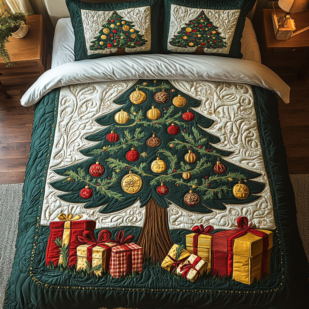 Ornament Bliss 3-Piece Quilted Bedding Set NCU0VH835