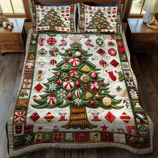 Ornamented Christmas Tree 3-Piece Quilted Bedding Set NCU0NT049