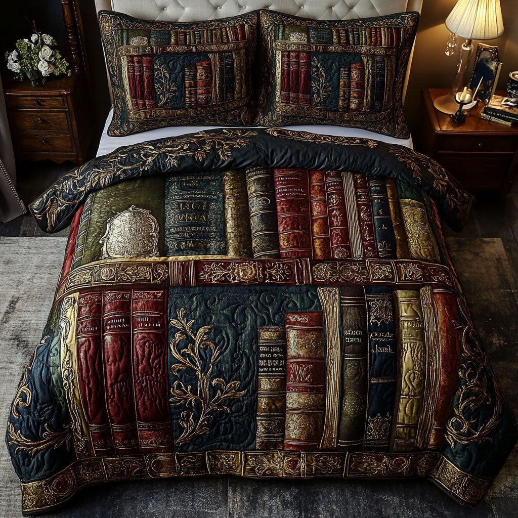 Ornate Bookshelf Slumber 3-Piece Quilted Bedding Set NCU0PT5068