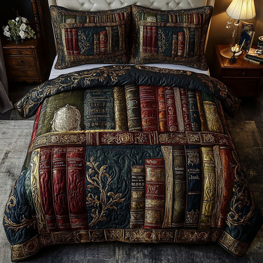 Ornate Bookshelf Slumber 3-Piece Quilted Bedding Set NCU0PT5068