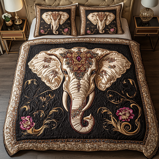 Ornate Elephant 3-Piece Quilted Bedding Set NCU0VH1157