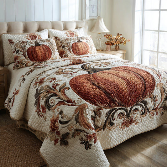 Ornate Pumpkin 3-Piece Quilted Bedding Set NCU0VL3705