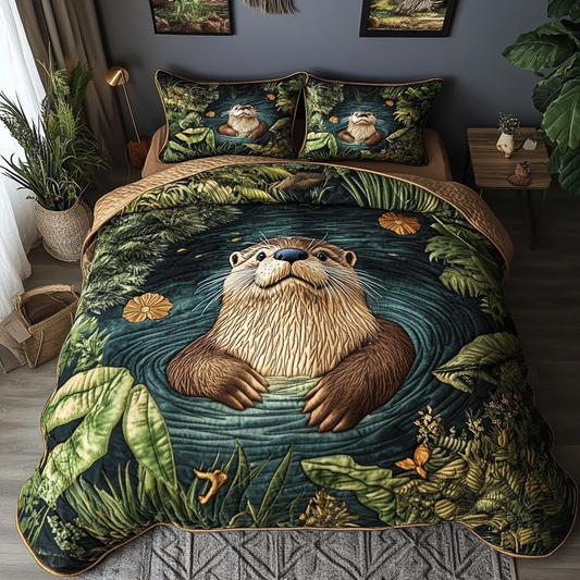 Otterly Adorable 3-Piece Quilted Bedding Set NCU0DK5829