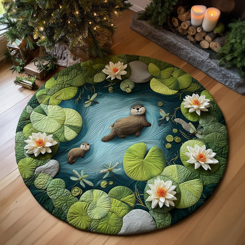 Otters in Bloom Quilted Round Mat NCU0TH3881