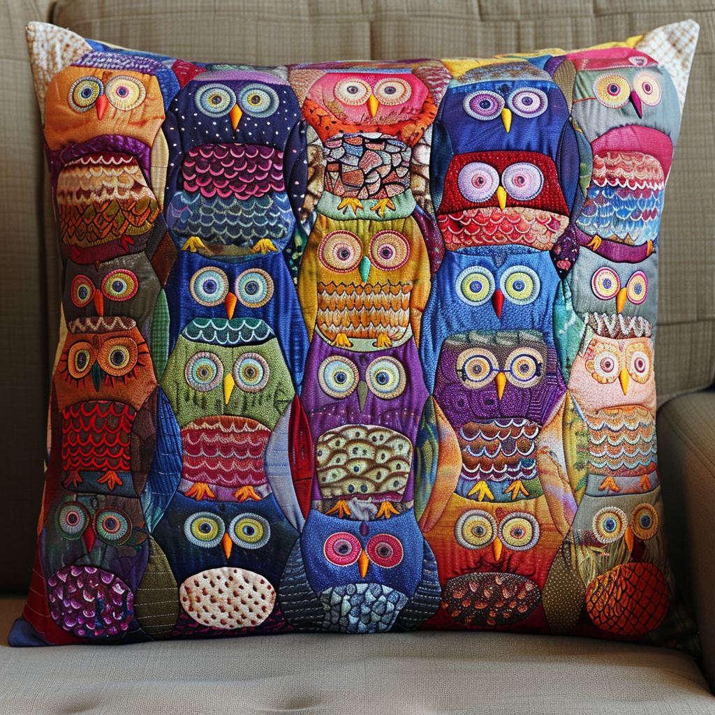 Owl Gathering Quilted Pillow Case NCU0NT051