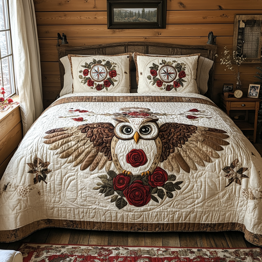 Owl Vintage Charm 3-Piece Quilted Bedding Set NCU0DV6160