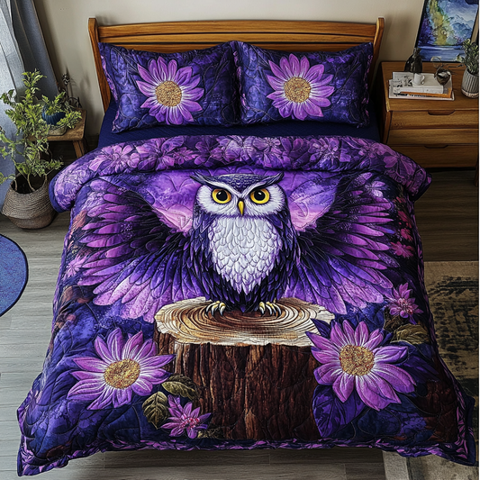 Owl Art 3-Piece Quilted Bedding Set NCU0DK8185