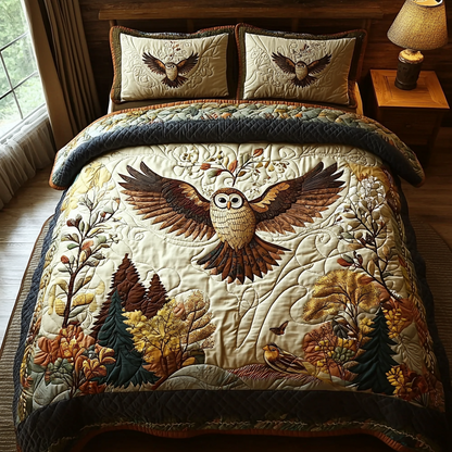 Owl Autumn Charm 3-Piece Quilted Bedding Set NCU0DV6134
