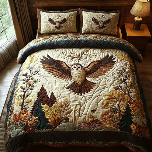 Owl Autumn Charm 3-Piece Quilted Bedding Set NCU0DV6134