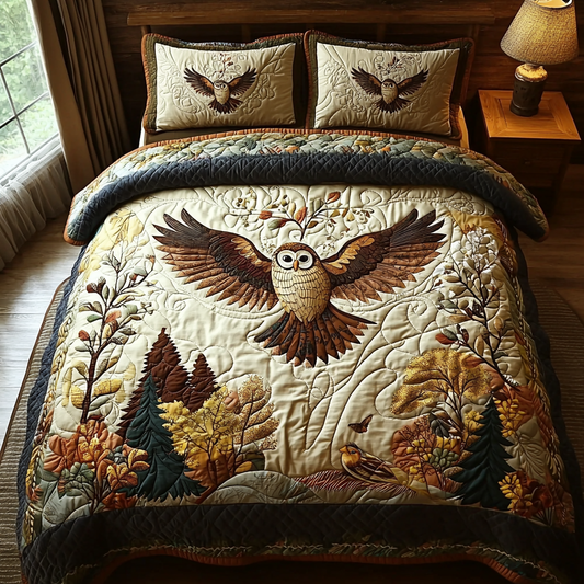 Owl Autumn Charm 3-Piece Quilted Bedding Set NCU0DV6134
