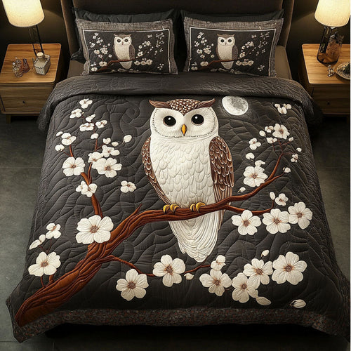 Owl Blossom 3-Piece Quilted Bedding Set NCU0NT3366