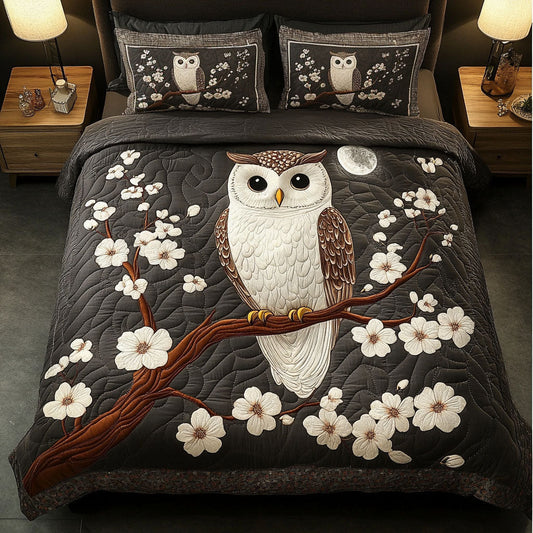 Owl Blossom 3-Piece Quilted Bedding Set NCU0NT3366